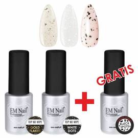 EM Nail Set 2x Top No Wipe White Dots, Gold Flakes + Black Spots  Top 6 ml