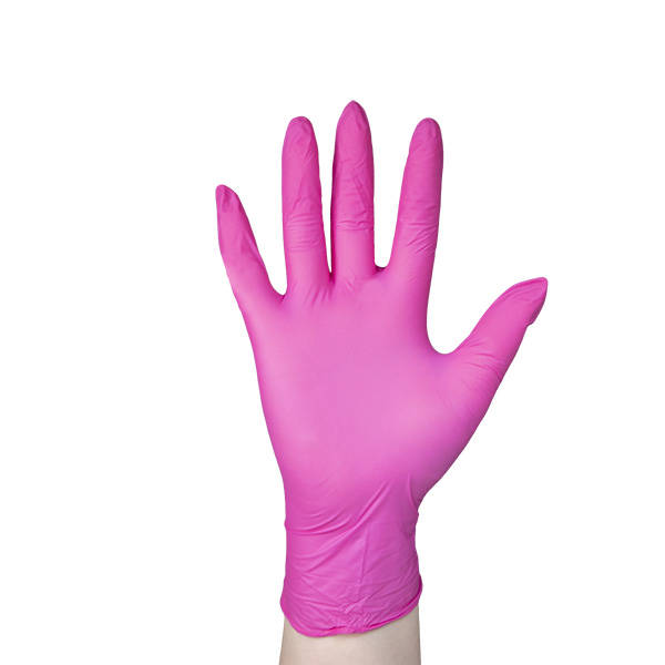 Puderfreie rosa magenta Handschuhe aus Nitril S
