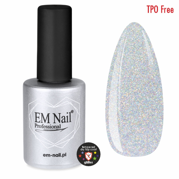 Tempered Dry Top Coat hartowany Glitter 15ml EM Nail