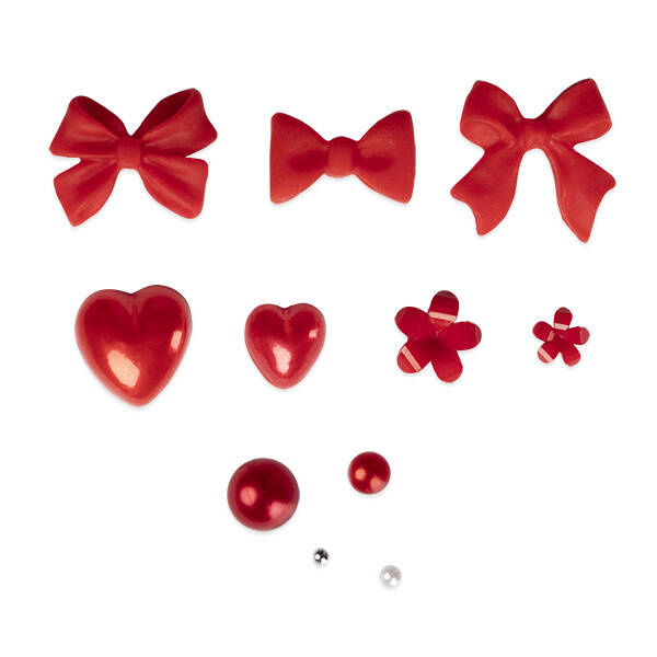 Rote Schleifen, Perlen, 3D-Herzen – Nagelschmuck Nr. 13