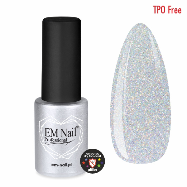 Tempered Dry Top Coat hartowany Glitter 6ml EM Nail